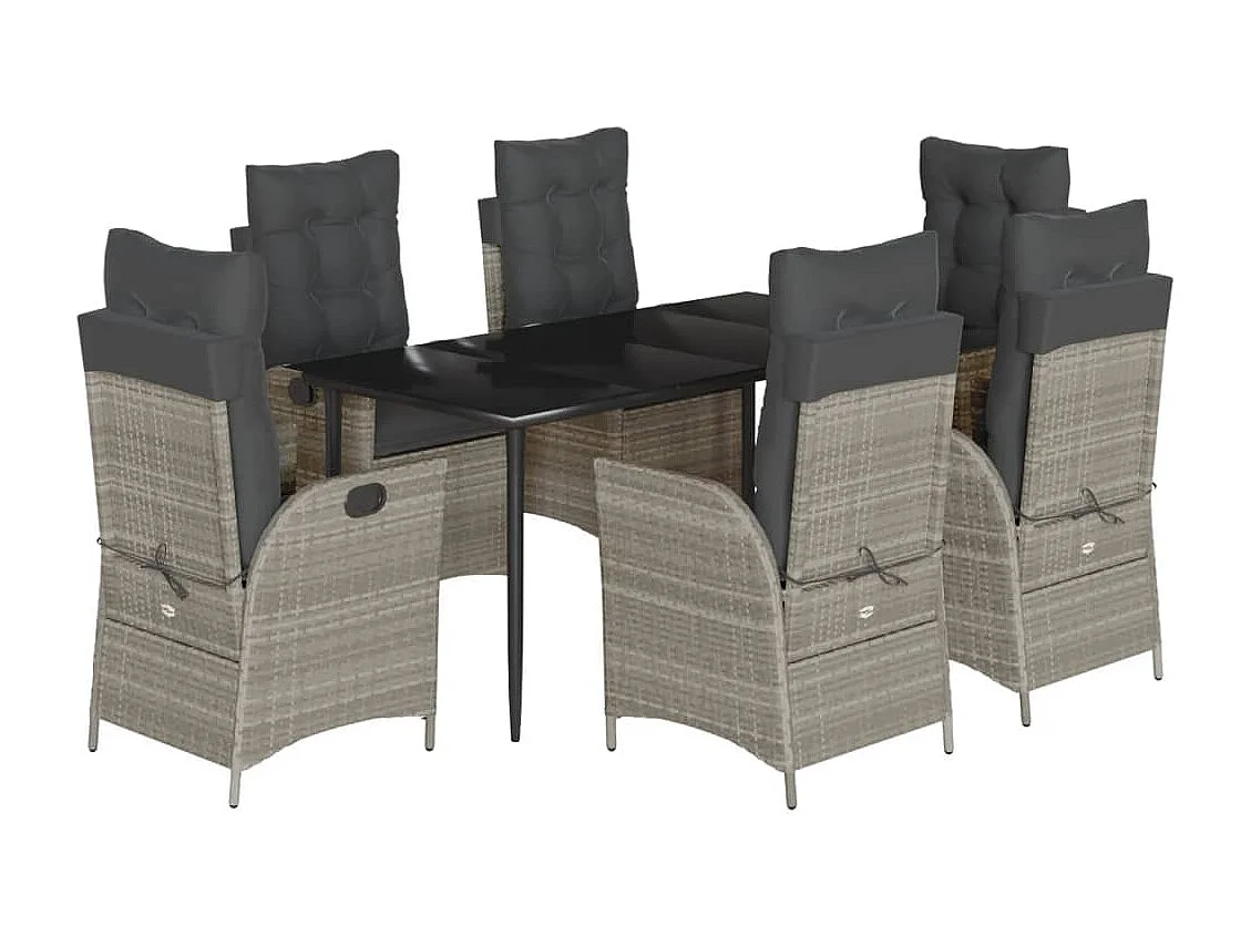 Ensemble à manger de jardin et coussins 7 pcs gris clair rotin