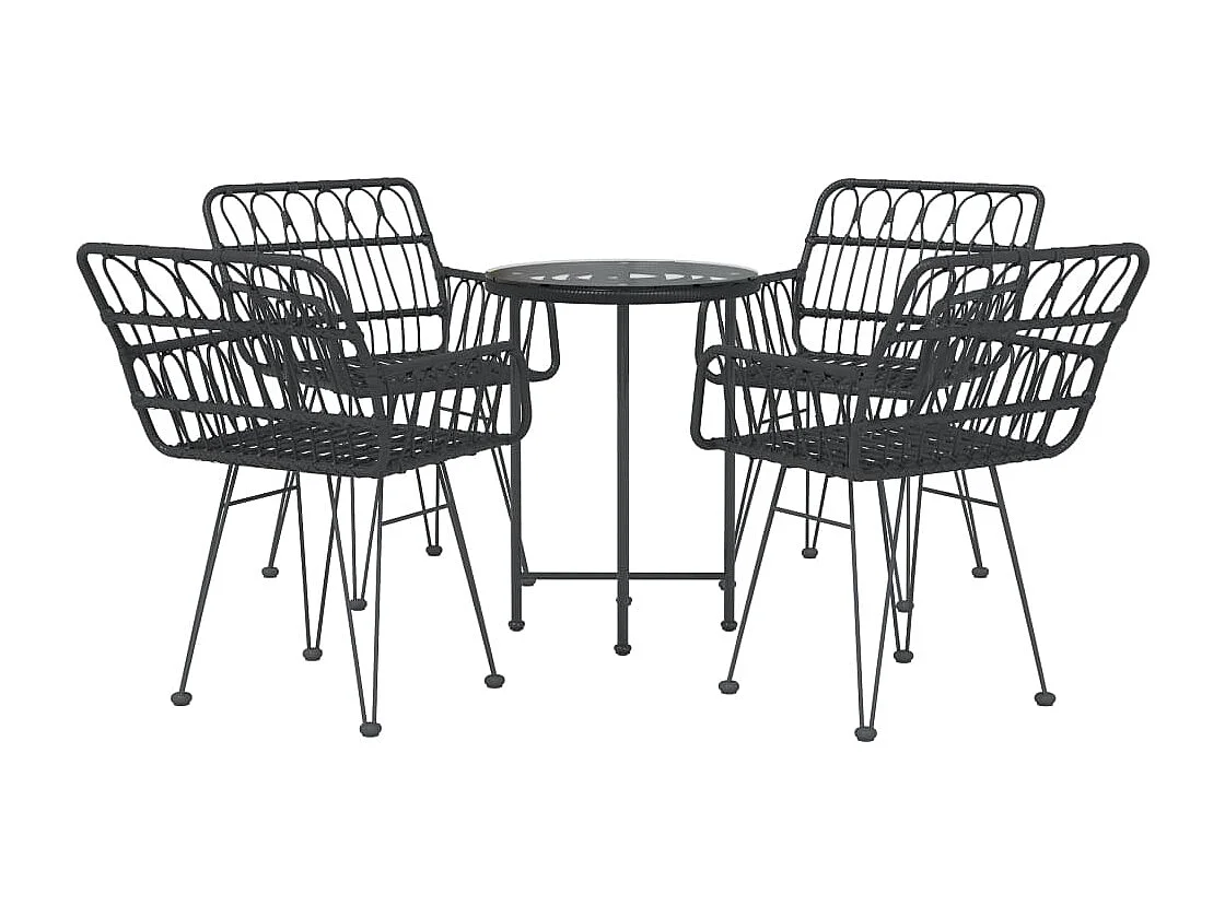 Ensemble à manger de jardin 5 pcs Noir Résine tressée