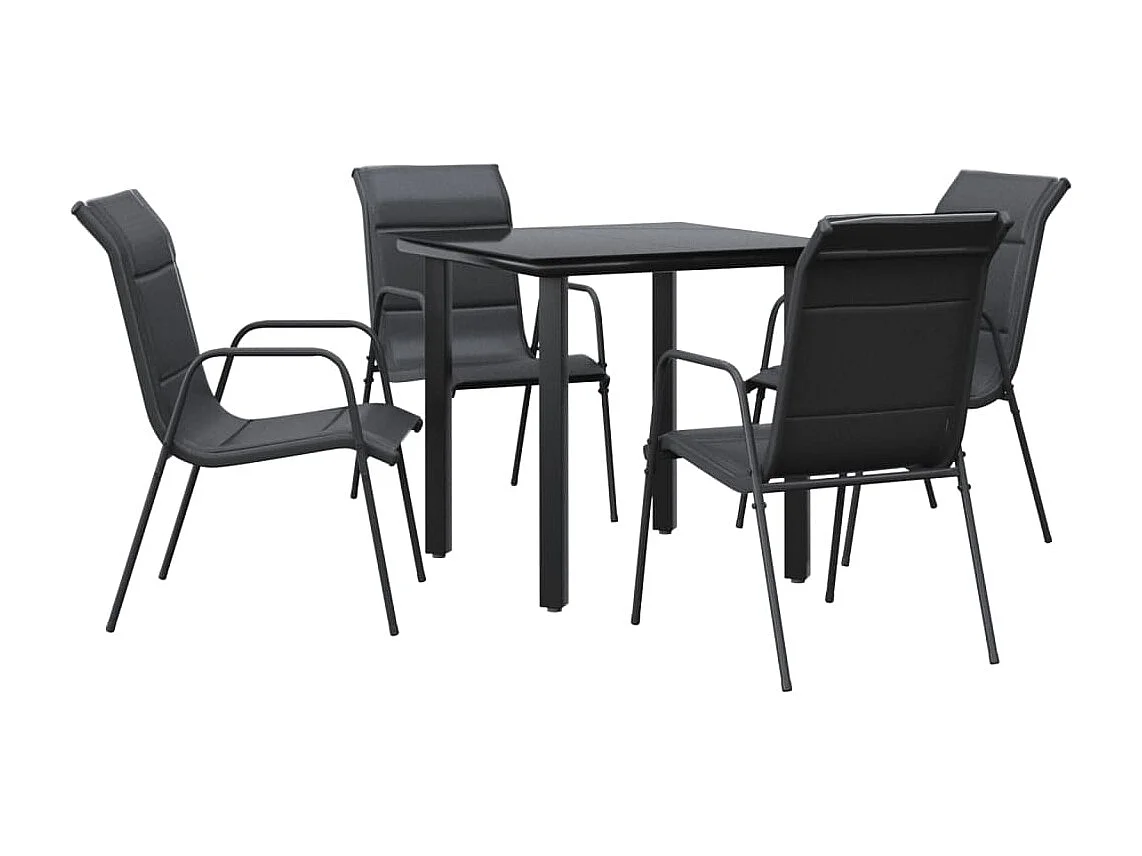 Ensemble à manger de jardin 5 pcs noir textilène et acier