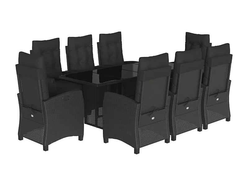 Ensemble à manger de jardin 9pcs coussins noir résine tressée