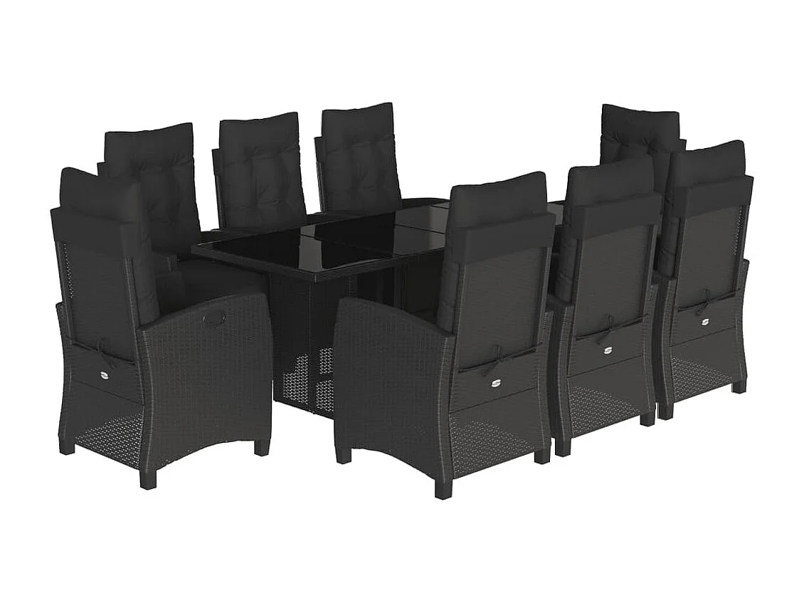 Ensemble à manger de jardin 9pcs coussins noir résine tressée