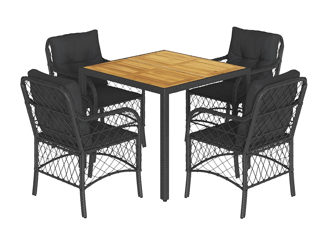 Ensemble à manger de jardin coussins 5pcs Noir Résine tressée