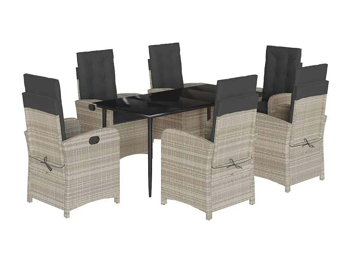 Ensemble à manger de jardin et coussins 7 pcs gris clair rotin