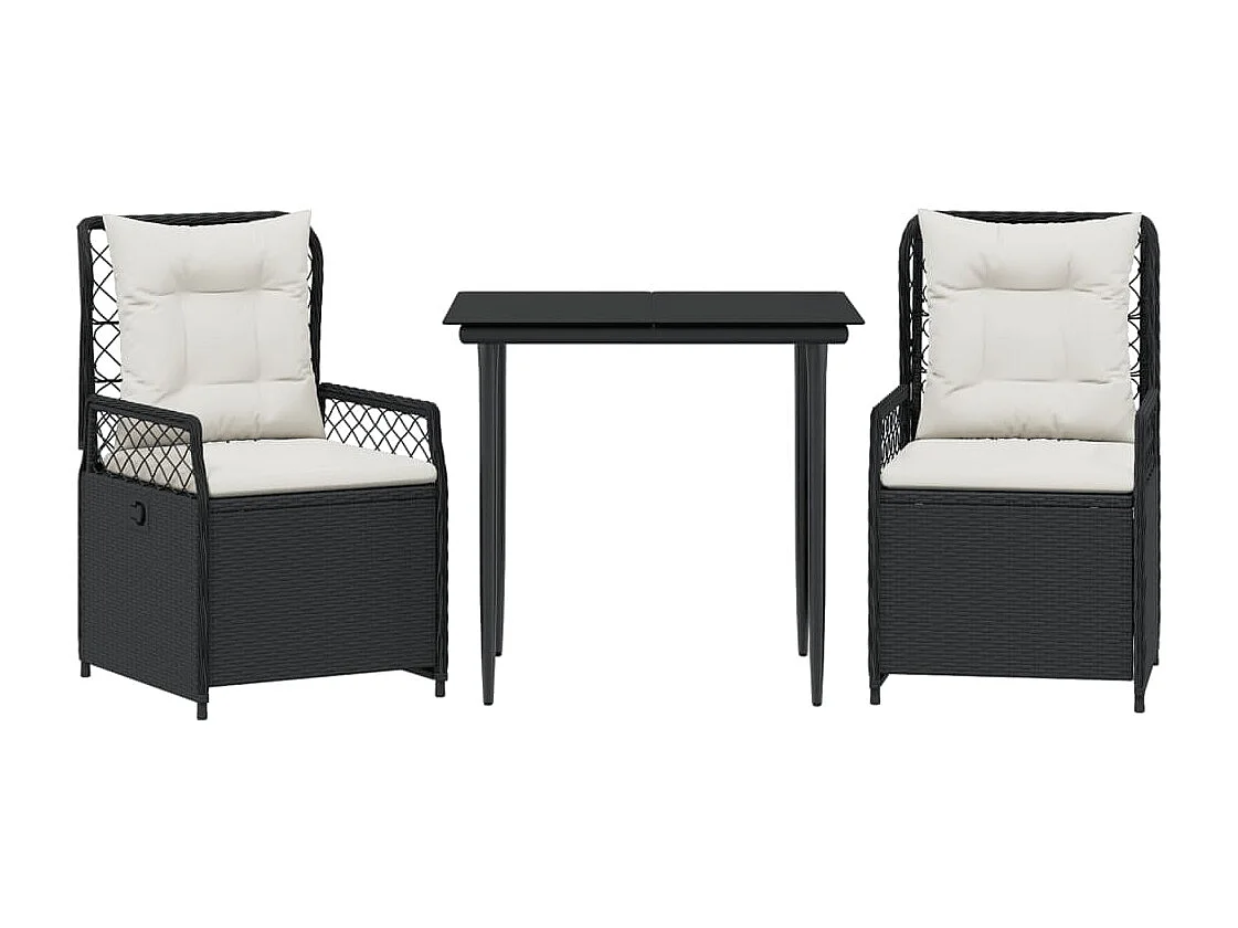 Ensemble à manger de jardin avec coussins 3 pcs Noir