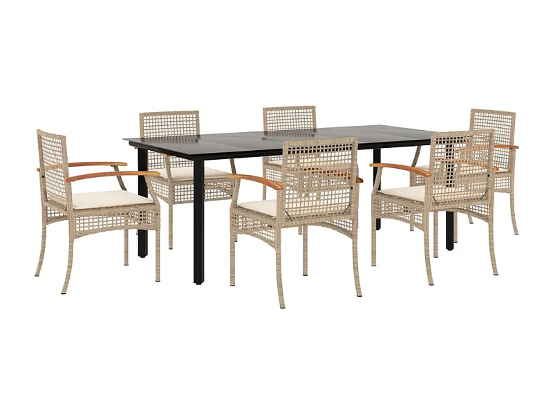 Ensemble à manger de jardin et coussins 7 pcs beige poly rotin