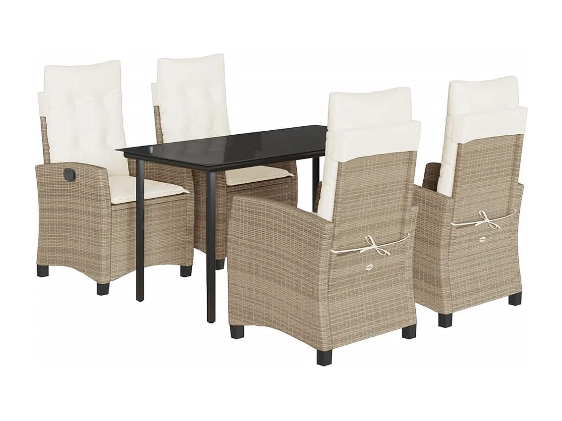 Ensemble à manger de jardin avec coussins 5pcs Beige poly rotin