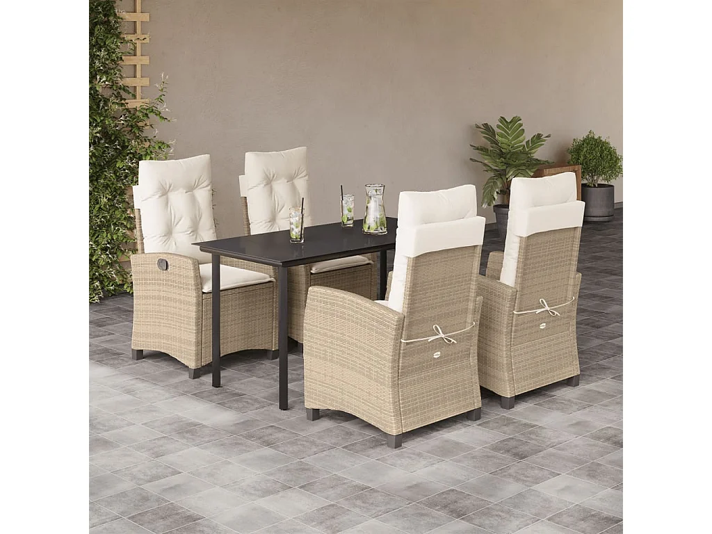 Ensemble à manger de jardin avec coussins 5pcs Beige poly rotin
