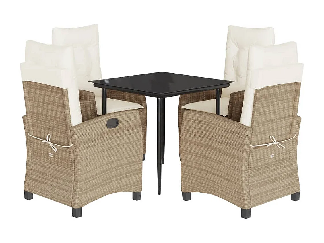 Ensemble à manger de jardin avec coussins 5pcs Beige poly rotin