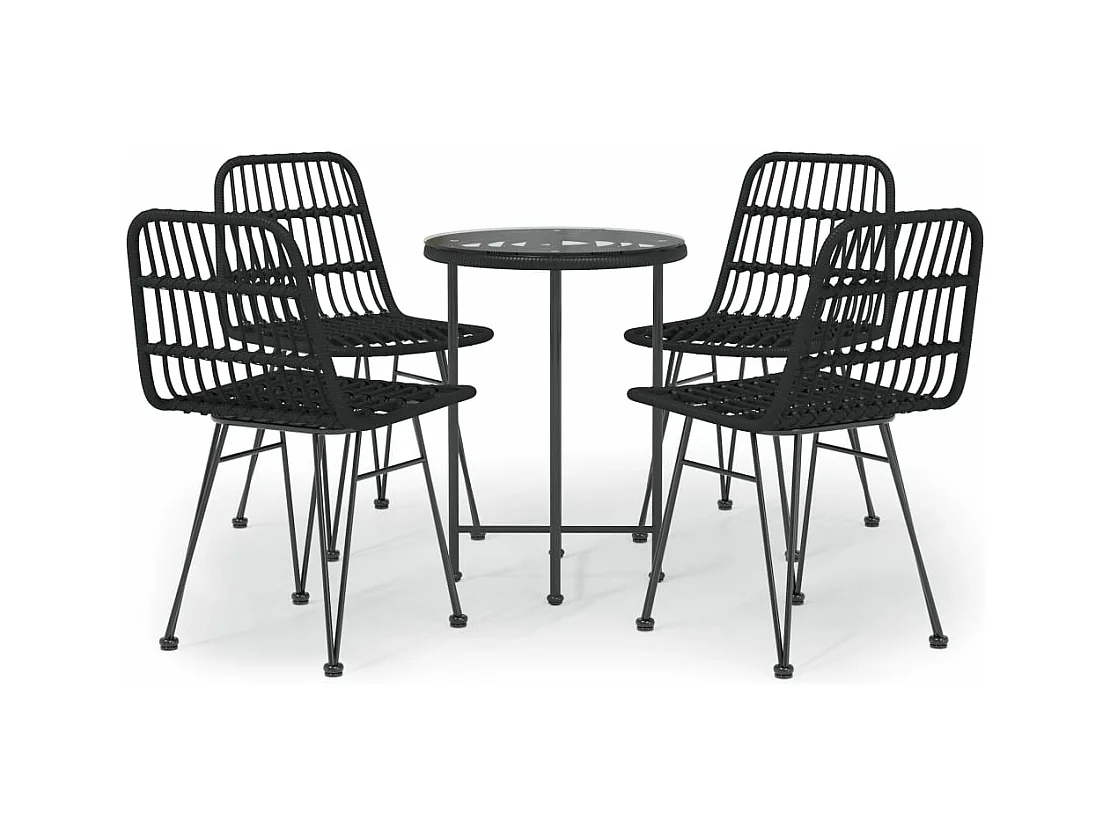 Ensemble à manger de jardin 5 pcs Noir Résine tressée