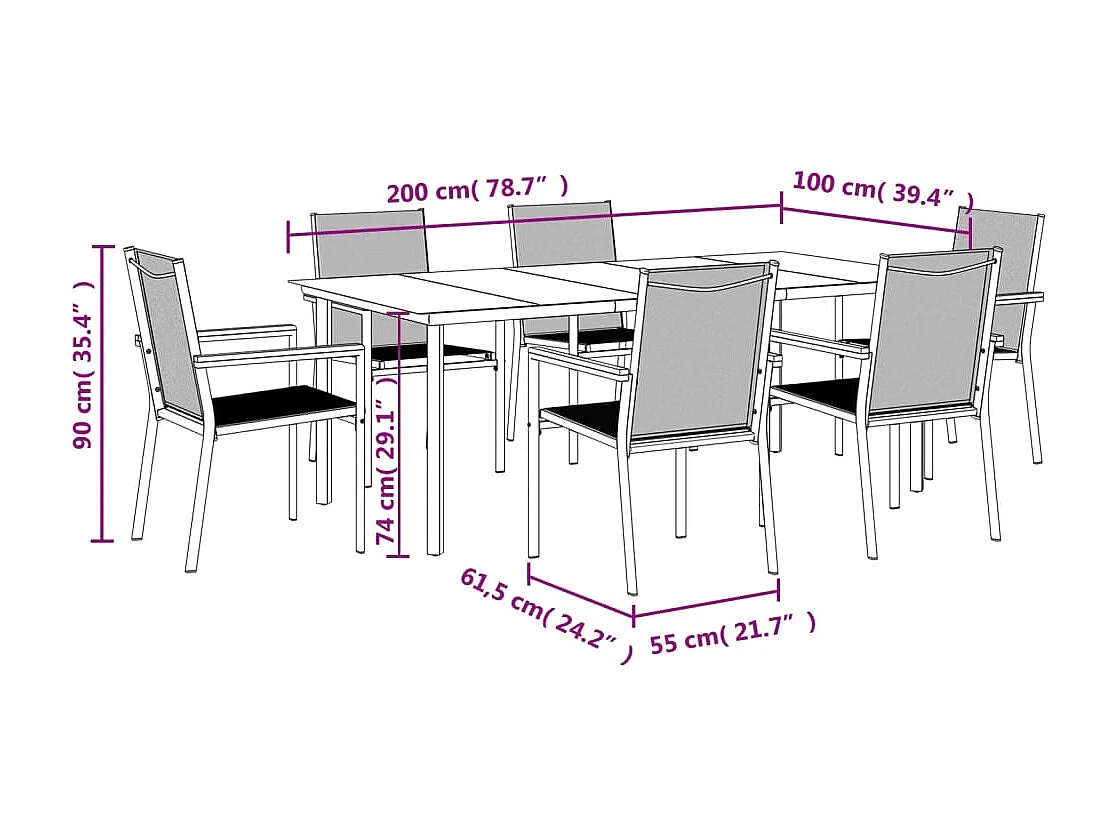 Ensemble à manger de jardin 7 pcs noir textilène et acier