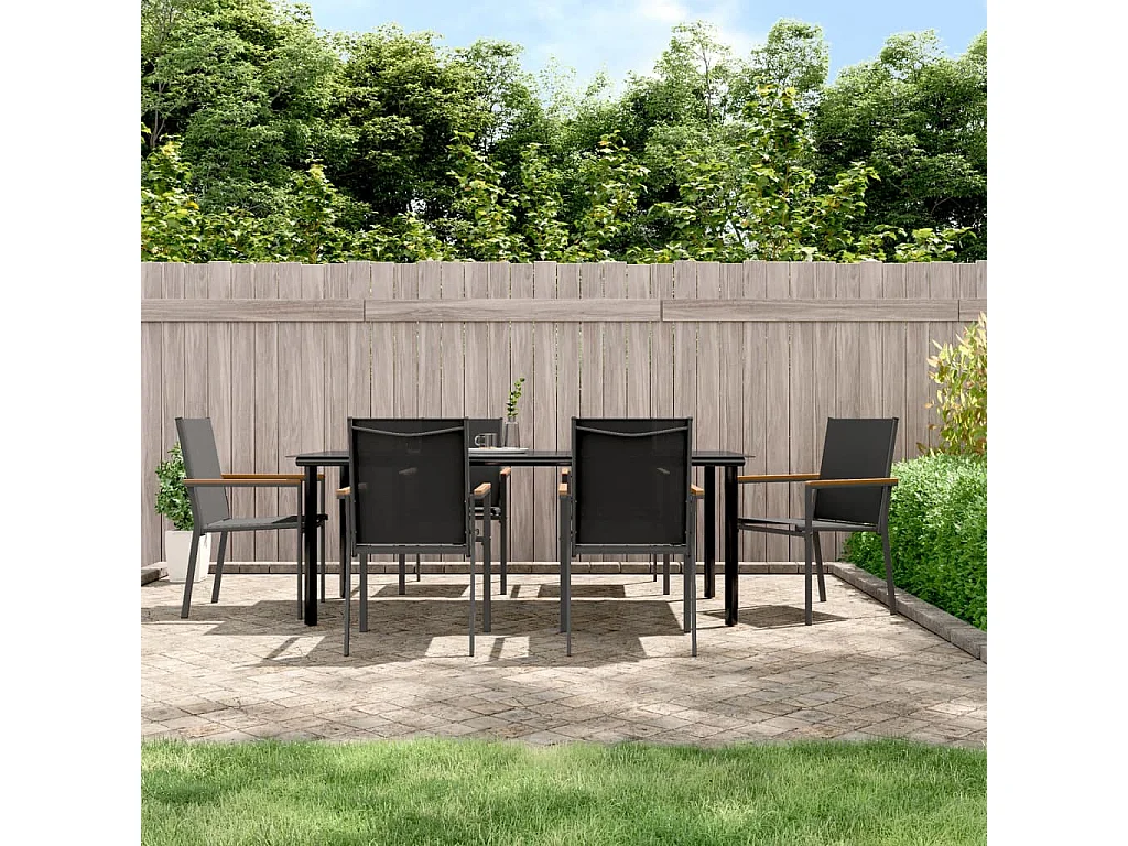 Ensemble à manger de jardin 7 pcs noir textilène et acier
