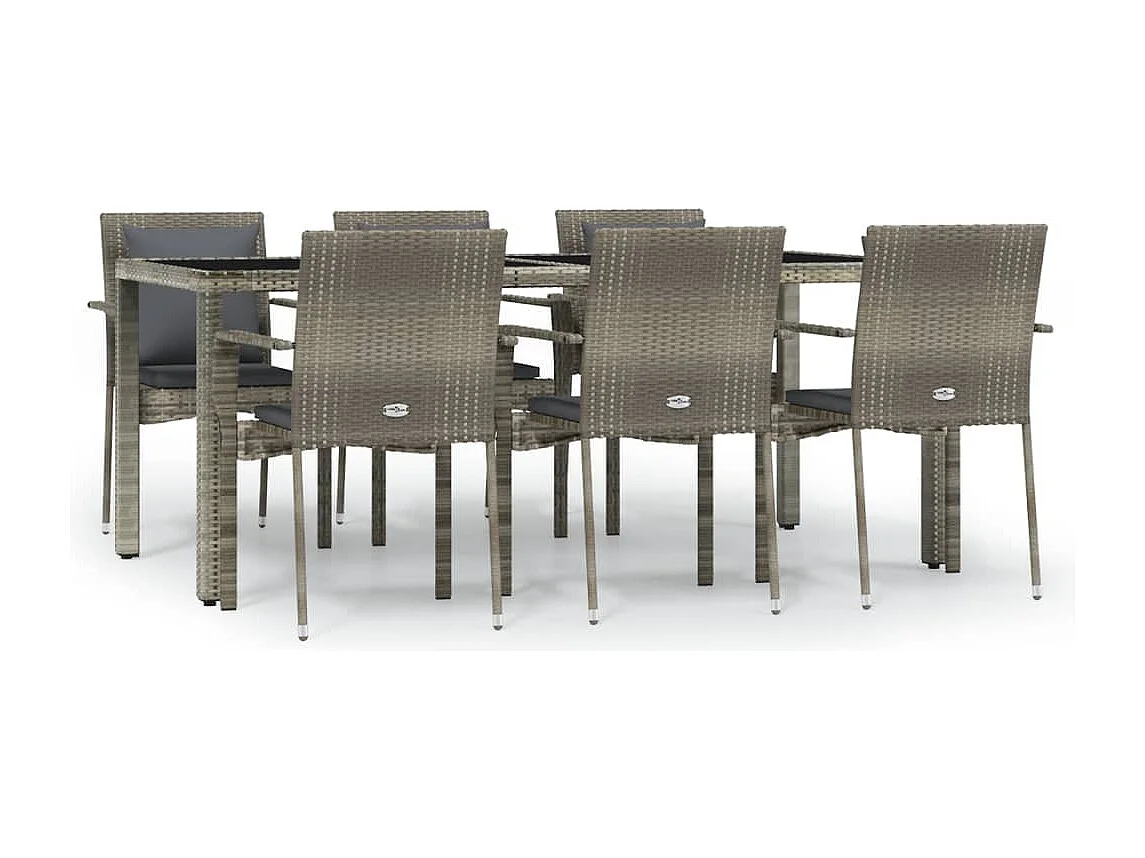 Ensemble à manger jardin et coussins 7 pcs gris rotin