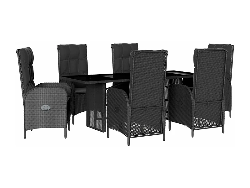 Ensemble à manger de jardin coussins 7pcs Noir Résine tressée