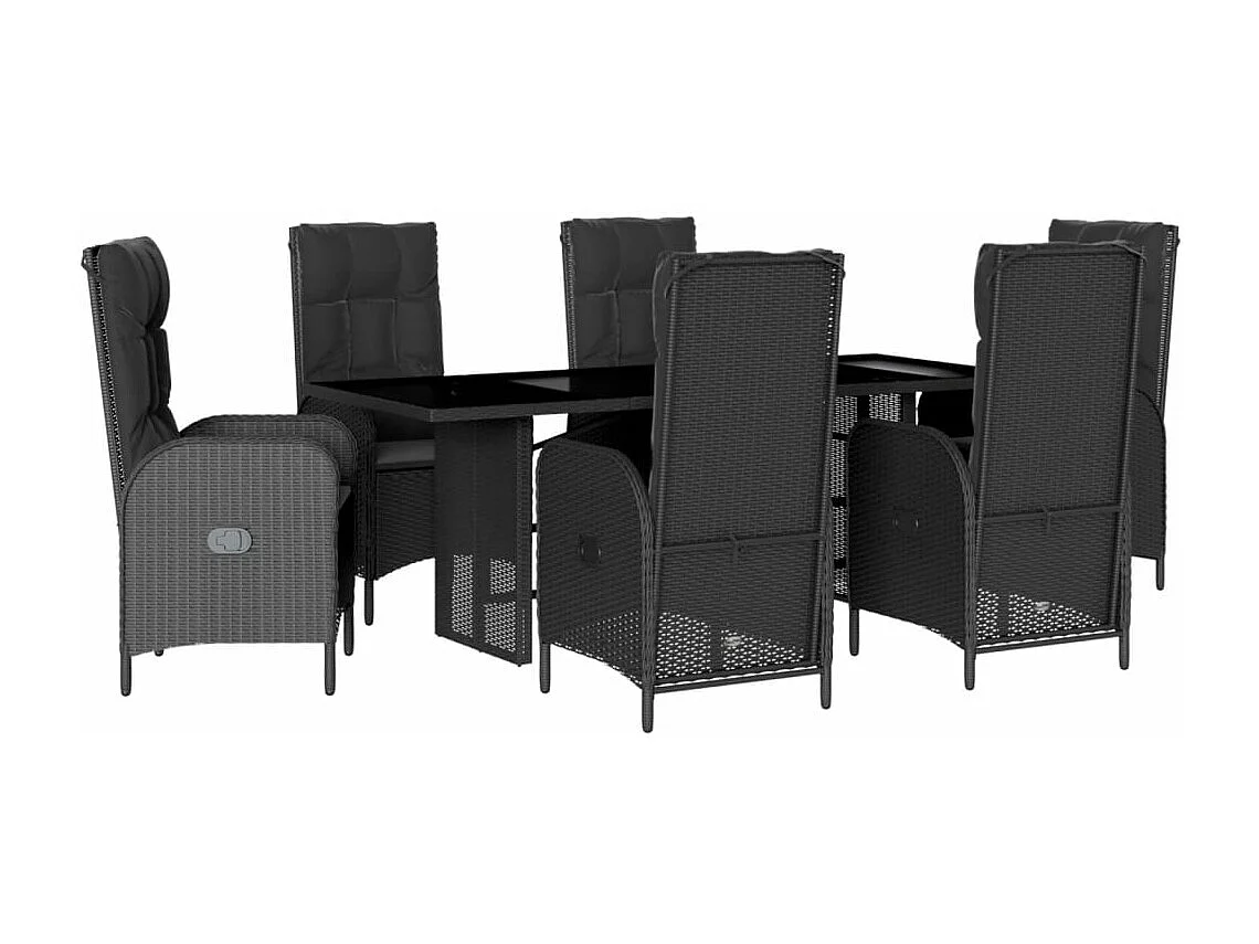Ensemble à manger de jardin coussins 7pcs Noir Résine tressée