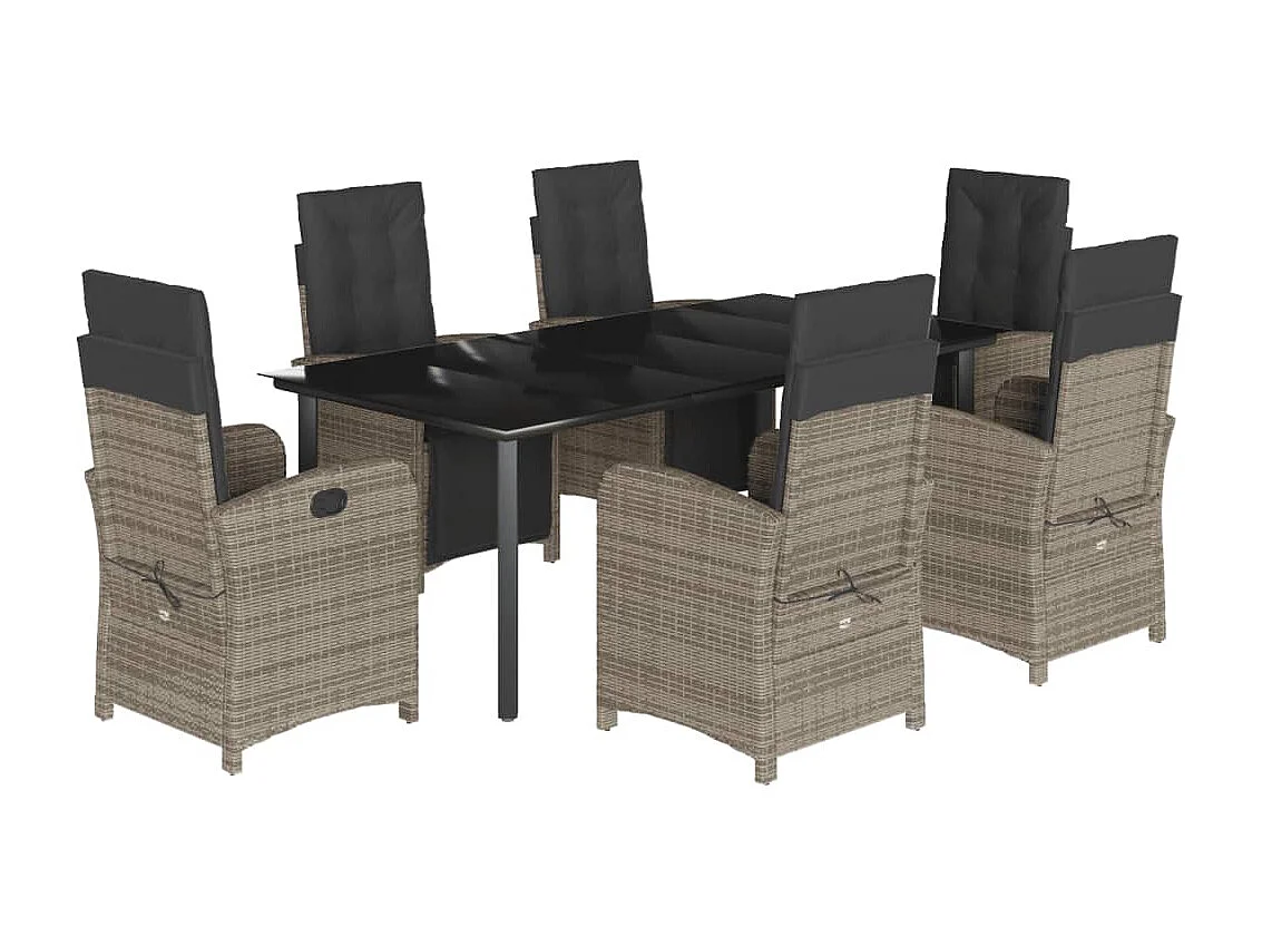 Ensemble à manger de jardin et coussins 7 pcs gris rotin