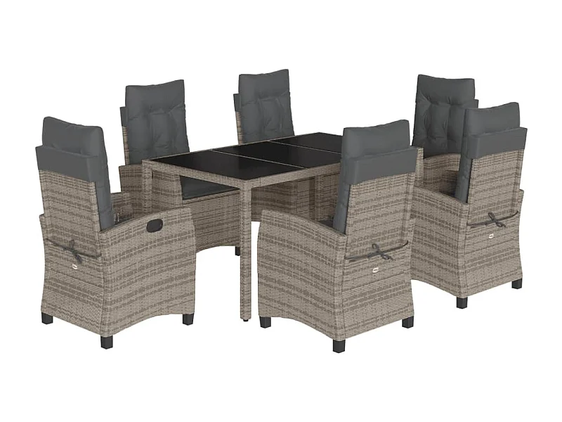 Ensemble à manger de jardin et coussins 7 pcs gris rotin