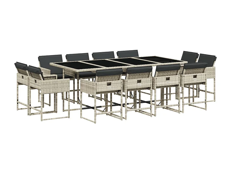 Ensemble à manger de jardin et coussins 13 pcs gris clair rotin