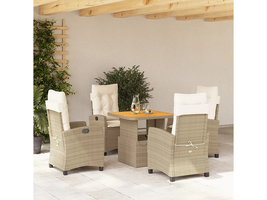 Ensemble à manger de jardin avec coussins 5pcs Beige poly rotin