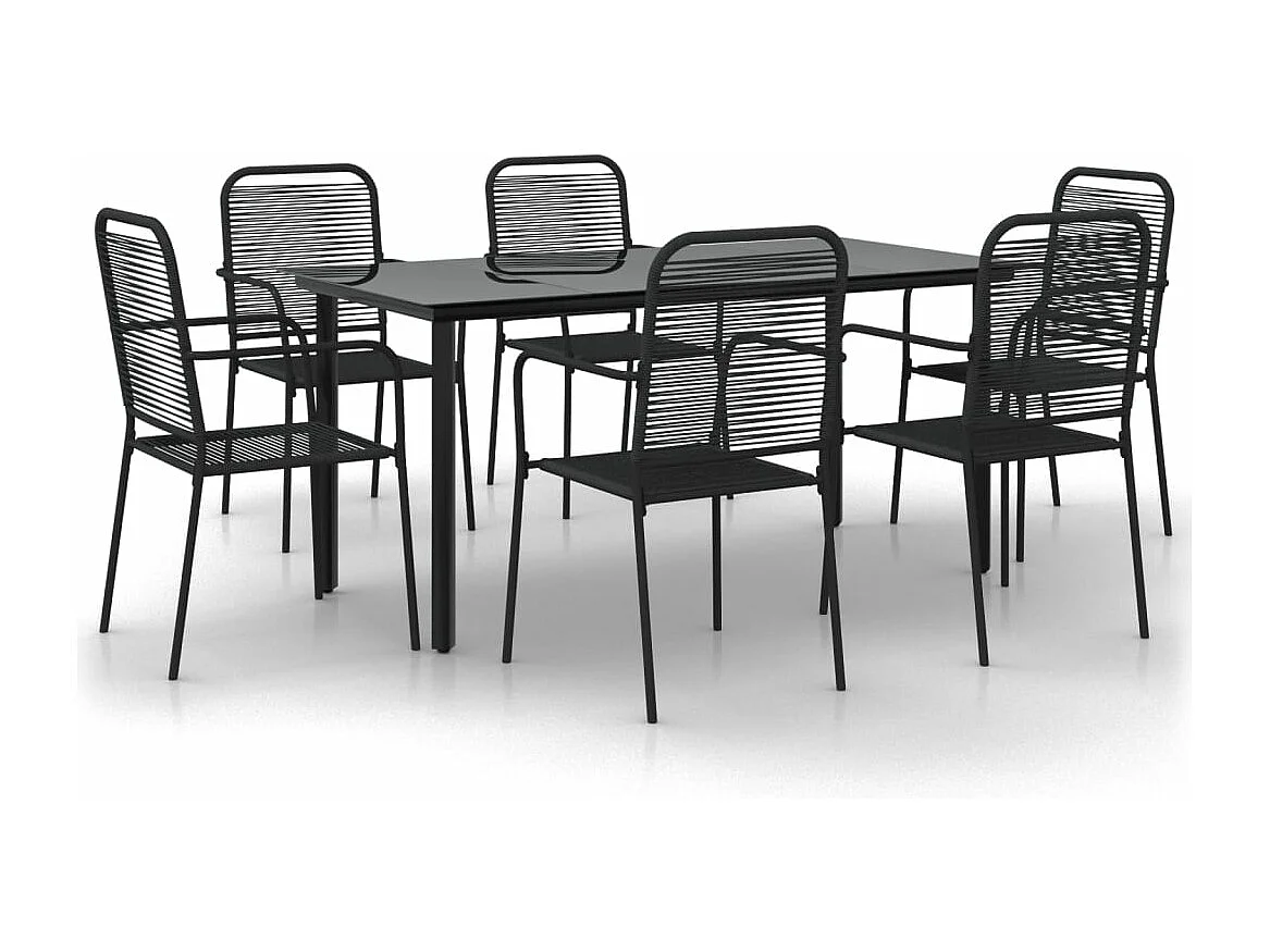 Ensemble à manger de jardin 7 pcs Noir Corde de coton et acier