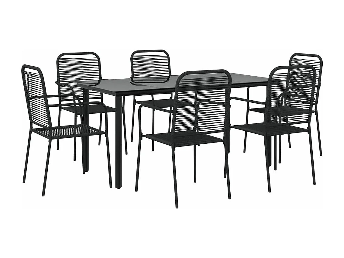 Ensemble à manger de jardin 7 pcs Noir Corde de coton et acier