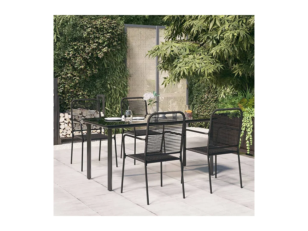 Ensemble à manger de jardin 5 pcs Noir Corde de coton et acier