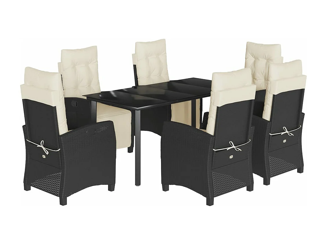 Ensemble à manger de jardin coussins 7pcs Noir Résine tressée