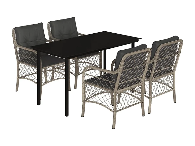 Ensemble à manger de jardin et coussins 5 pcs gris clair rotin