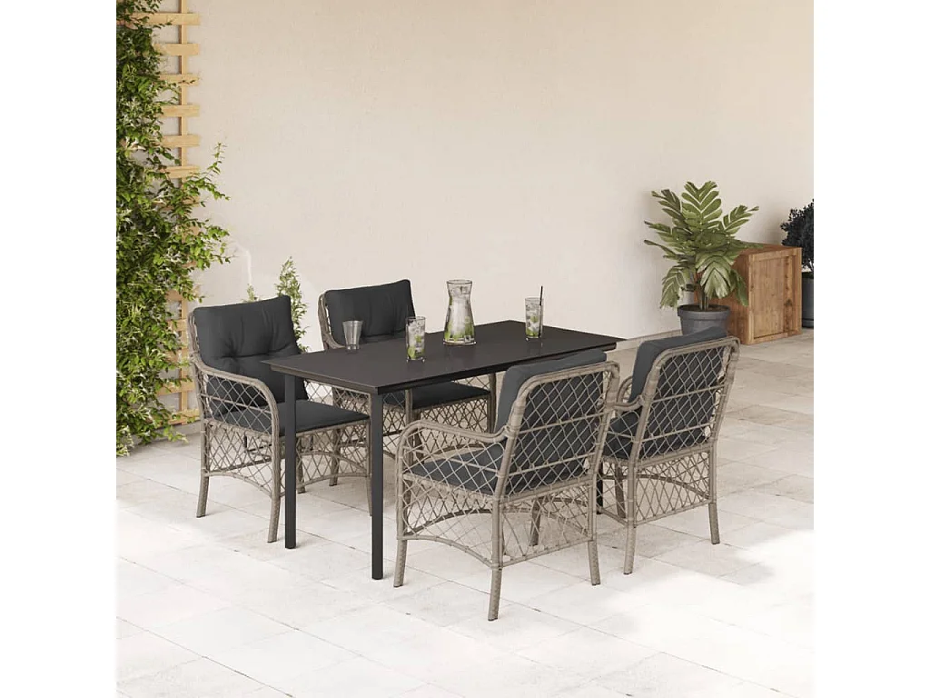 Ensemble à manger de jardin et coussins 5 pcs gris clair rotin