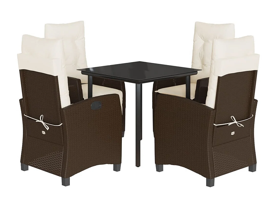 Ensemble à manger de jardin 5 pcs et coussins marron poly rotin