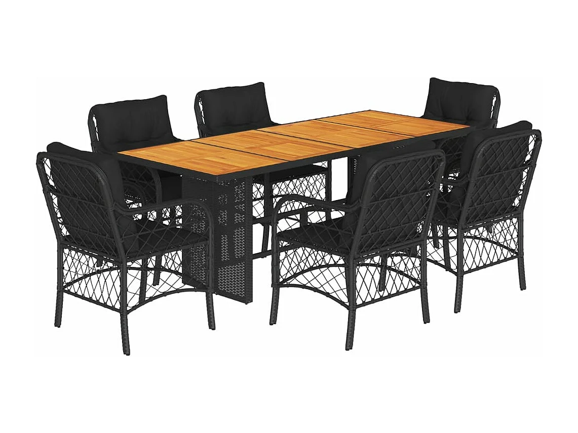 Ensemble à manger de jardin coussins 7pcs Noir Résine tressée