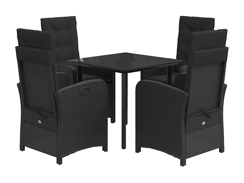 Ensemble à manger de jardin coussins 5pcs Noir Résine tressée