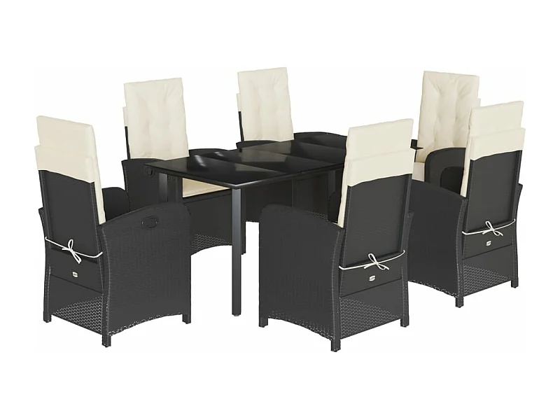 Ensemble à manger de jardin coussins 7pcs Noir Résine tressée