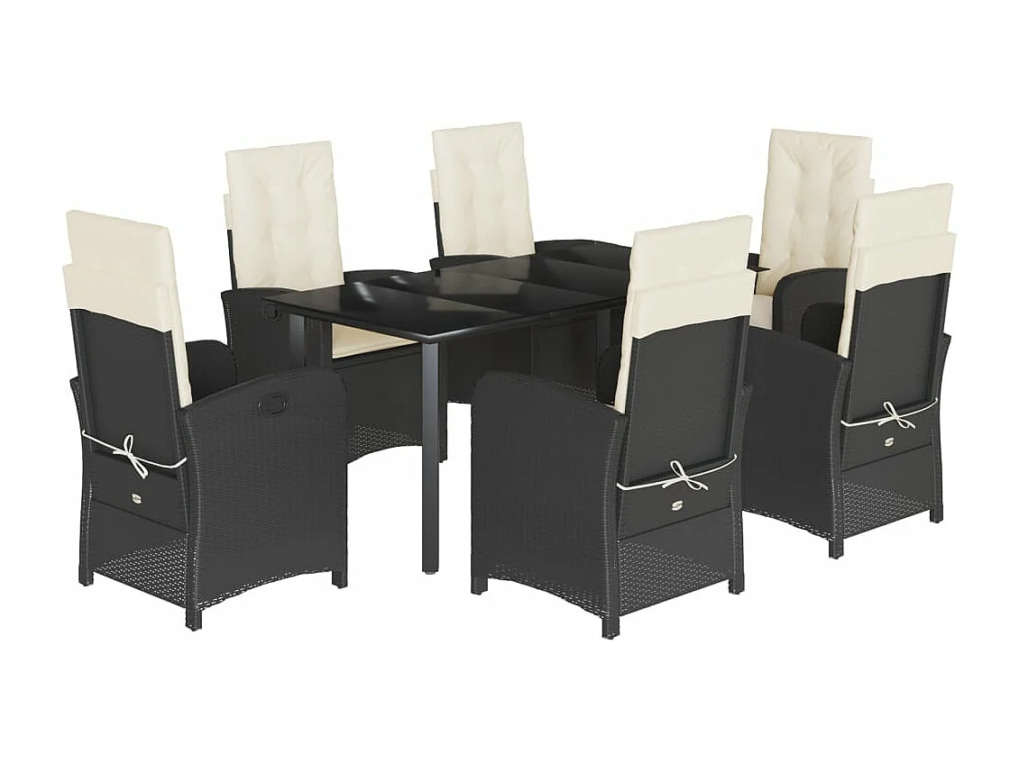 Ensemble à manger de jardin coussins 7pcs Noir Résine tressée