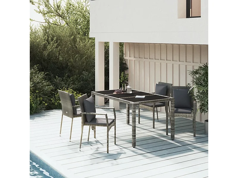 Ensemble à manger de jardin 5 pcs coussins gris résine tressée