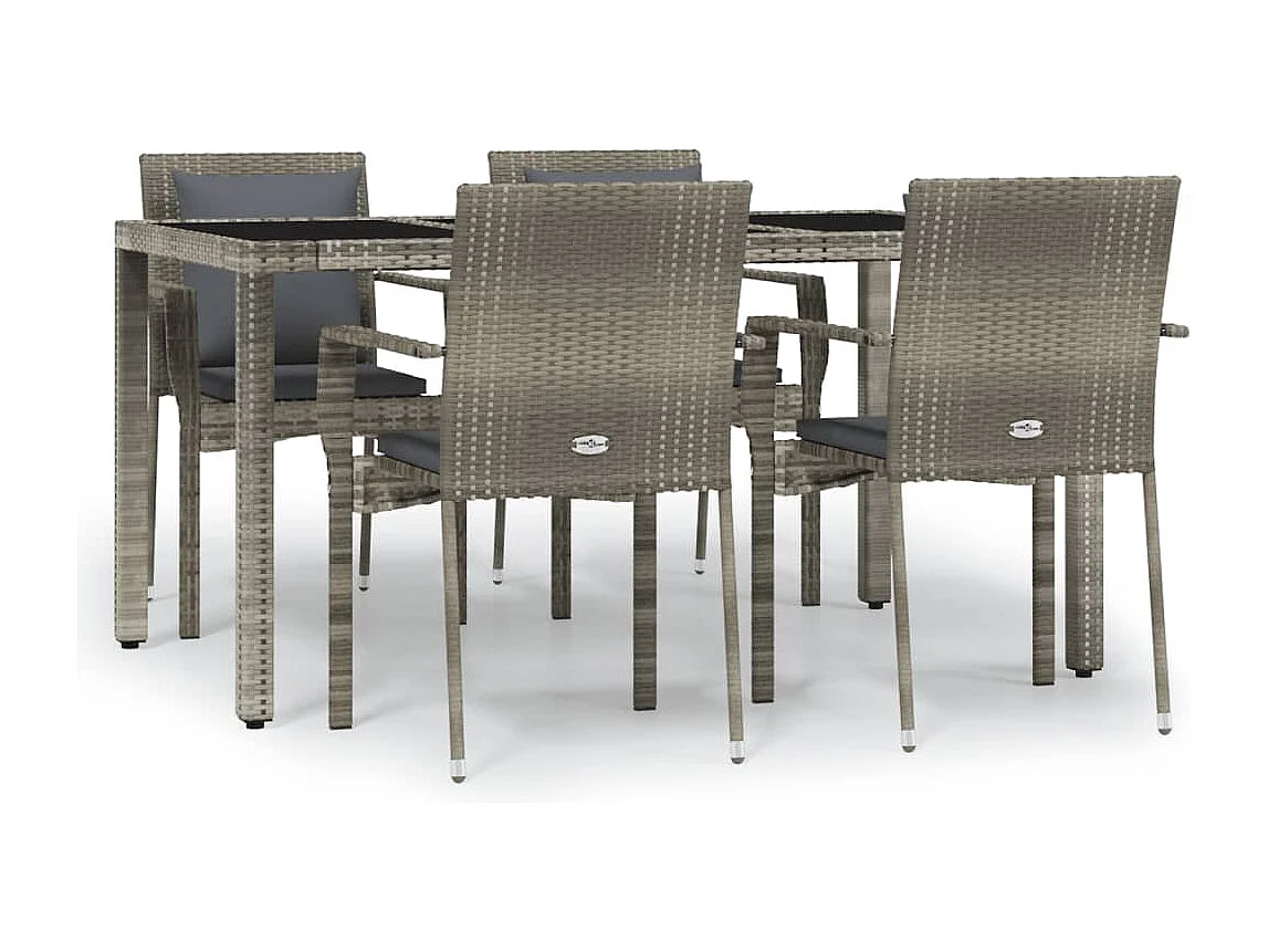Ensemble à manger de jardin 5 pcs coussins gris résine tressée
