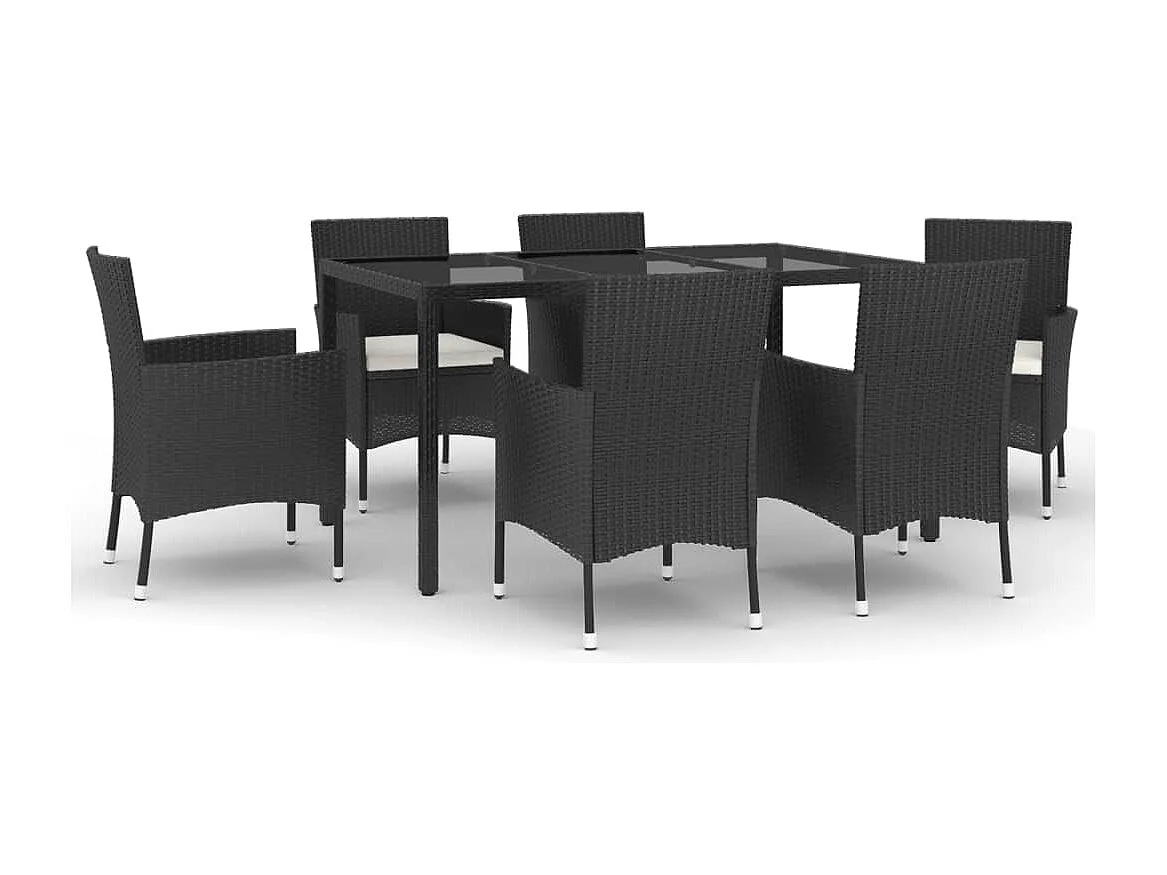 Ensemble à manger de jardin coussins 7pcs Noir Résine tressée
