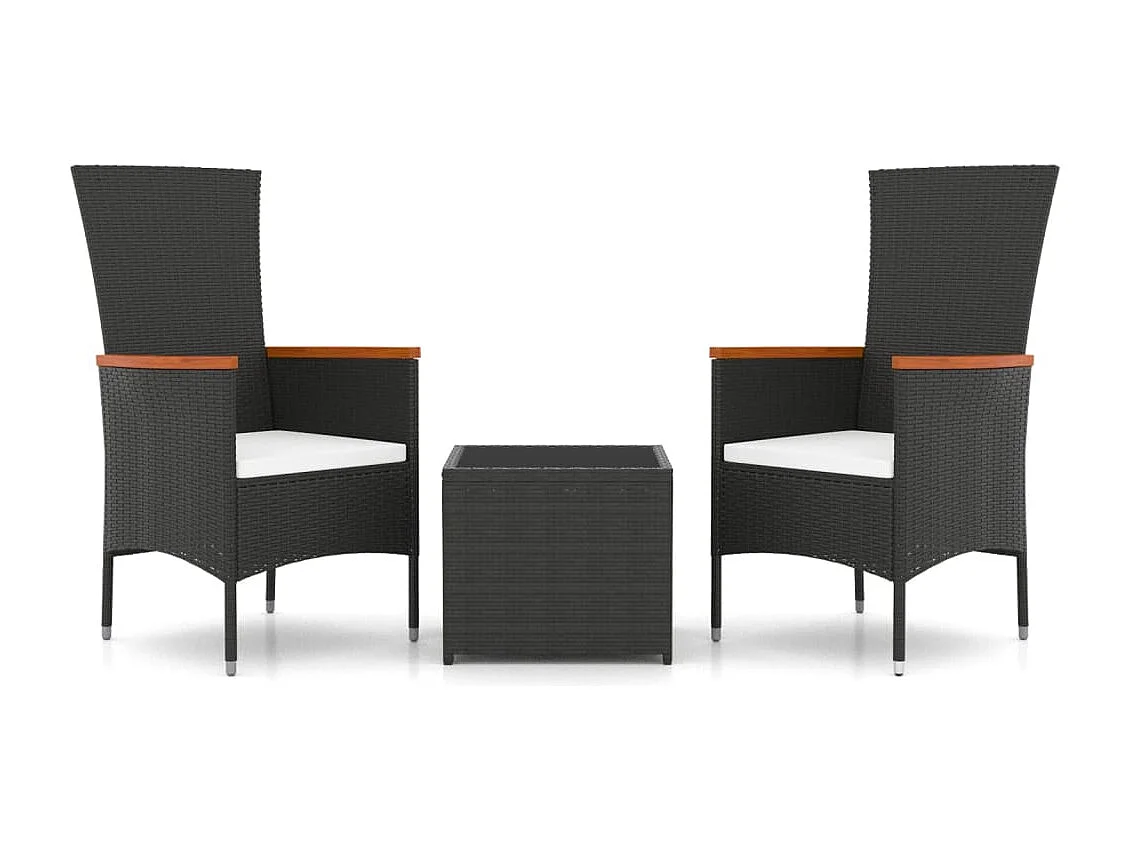 Ensemble de salon de jardin 3 pcs noir poly rotin et acier