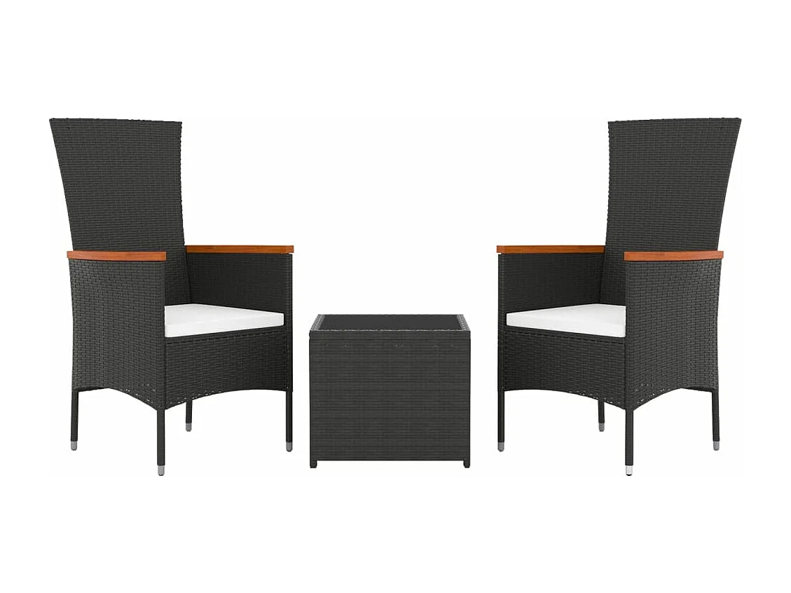 Ensemble de salon de jardin 3 pcs noir poly rotin et acier