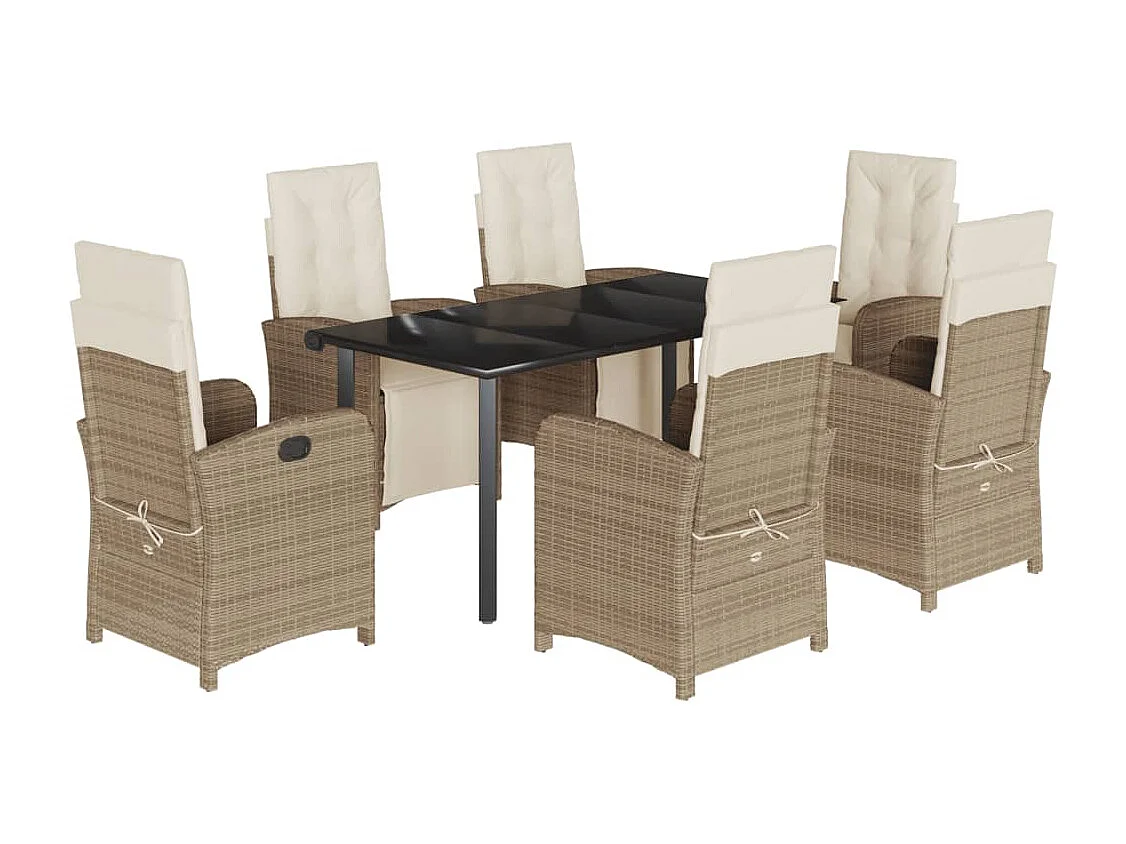 Ensemble à manger de jardin et coussins 7 pcs beige poly rotin