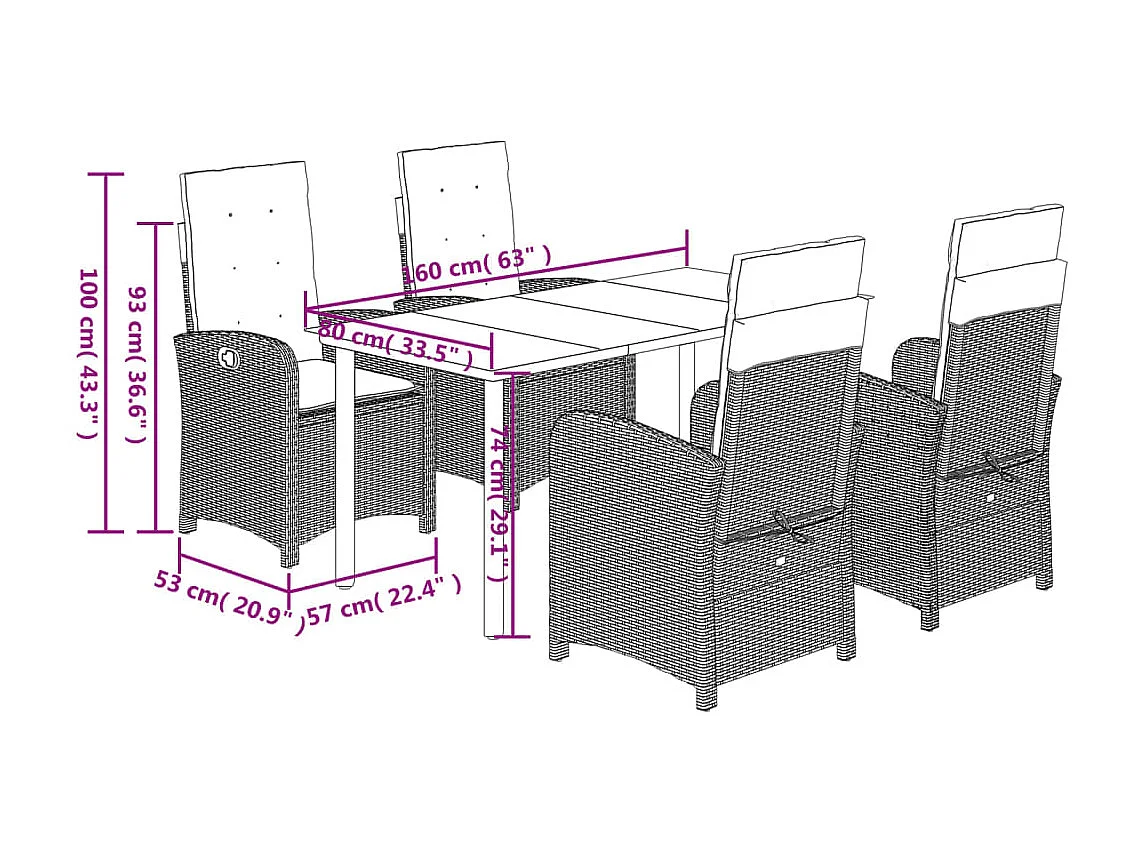Ensemble à manger de jardin avec coussins 5pcs Beige poly rotin