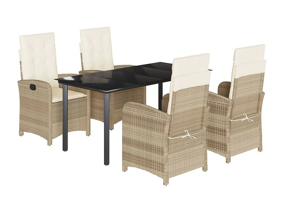 Ensemble à manger de jardin avec coussins 5pcs Beige poly rotin