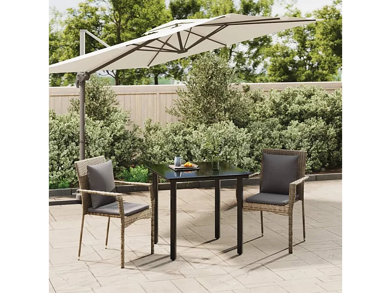 Ensemble à manger jardin 3pcs avec coussins noir et gris