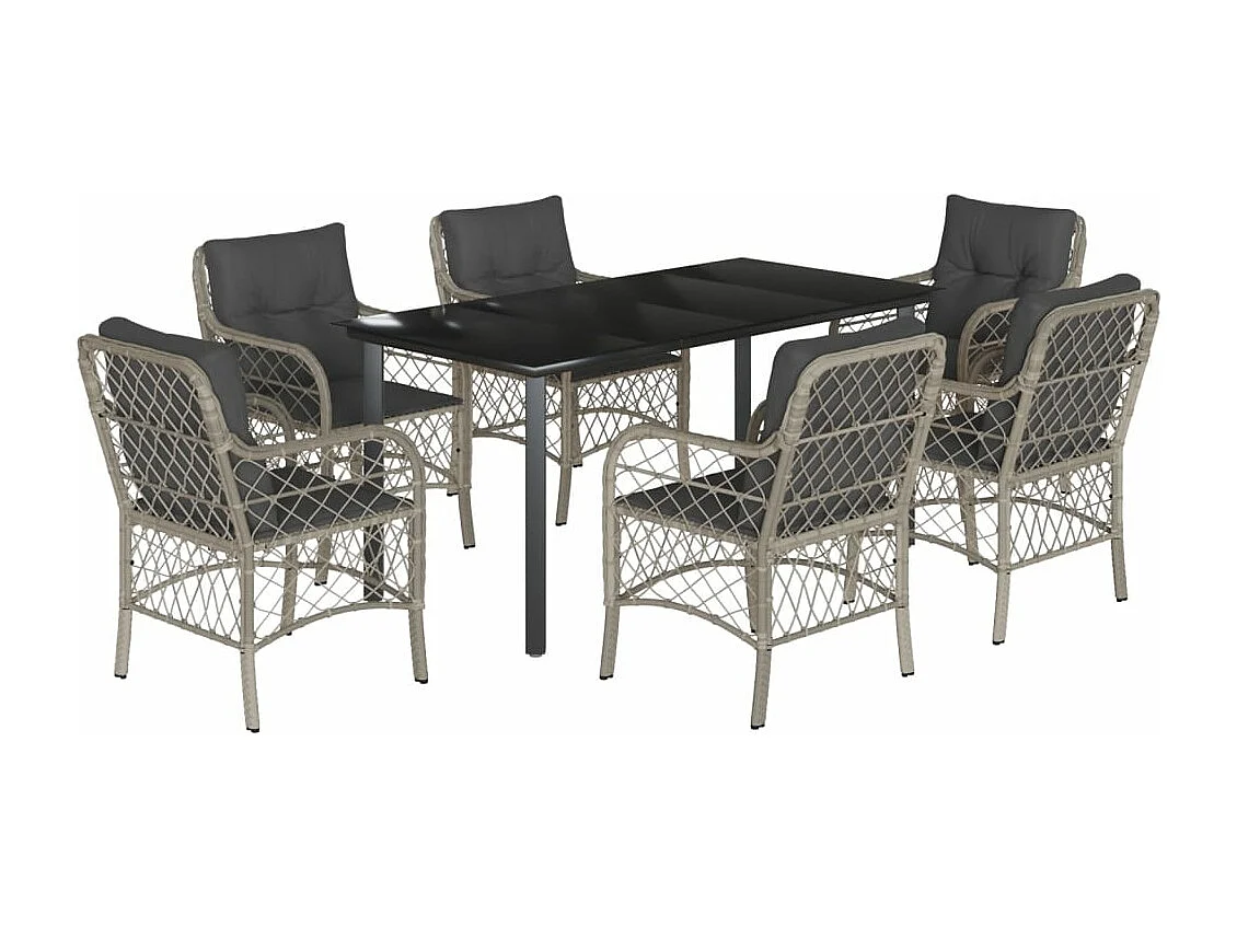 Ensemble à manger de jardin et coussins 7 pcs gris clair rotin