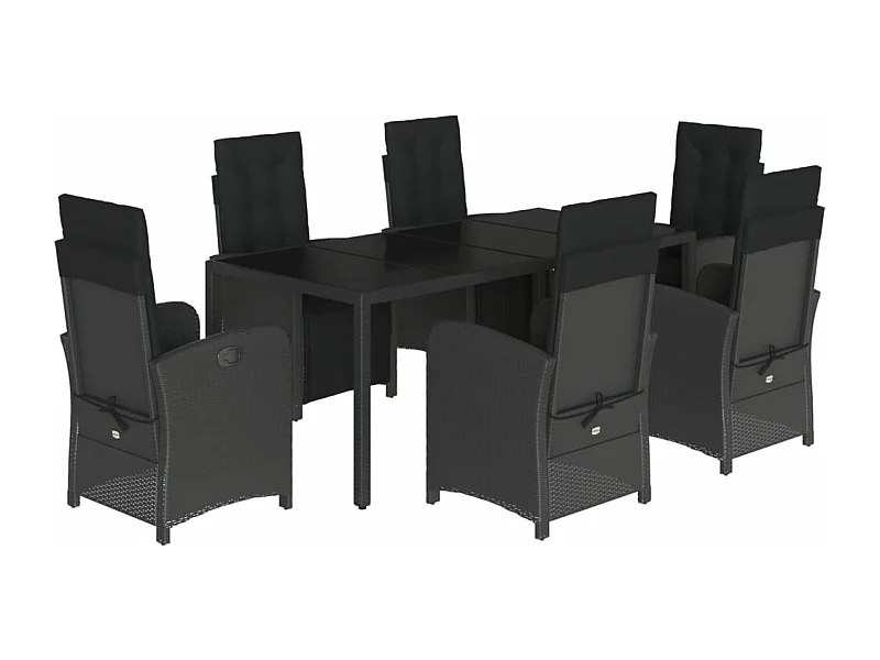 Ensemble à manger de jardin coussins 7pcs Noir Résine tressée