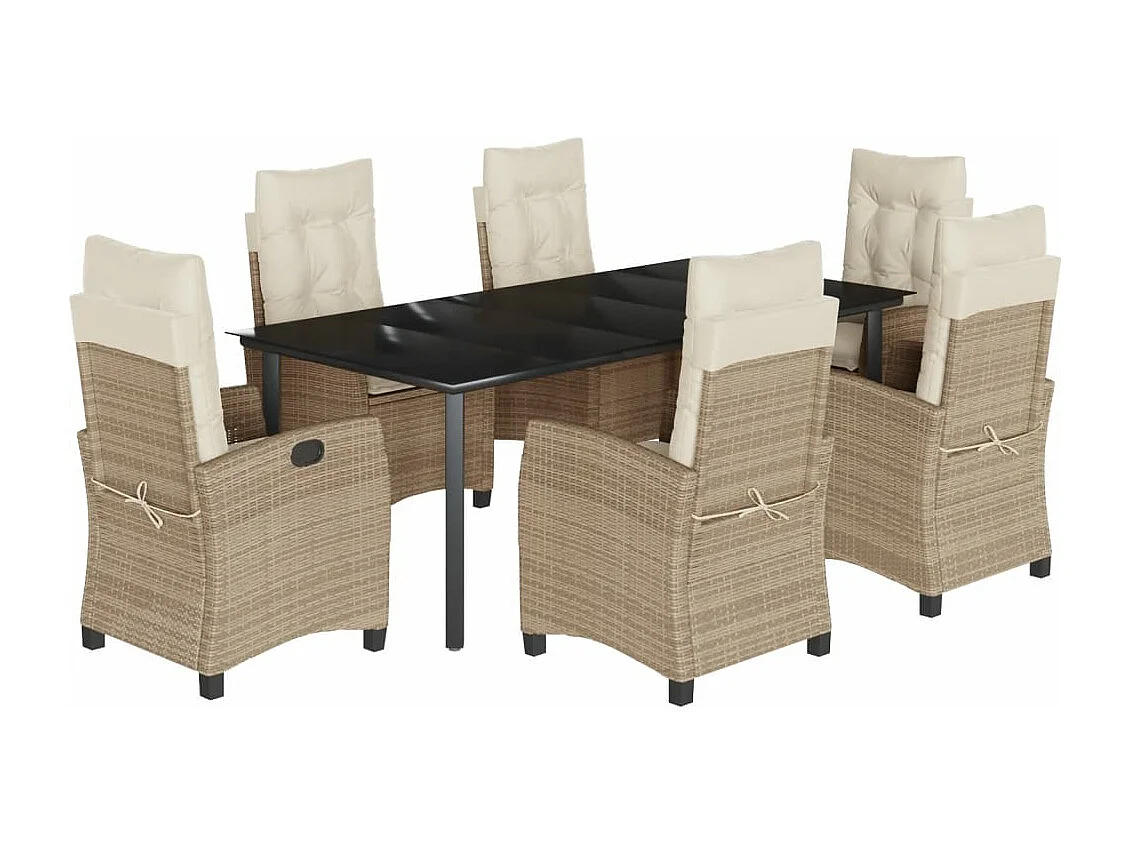 Ensemble à manger de jardin et coussins 7 pcs beige poly rotin