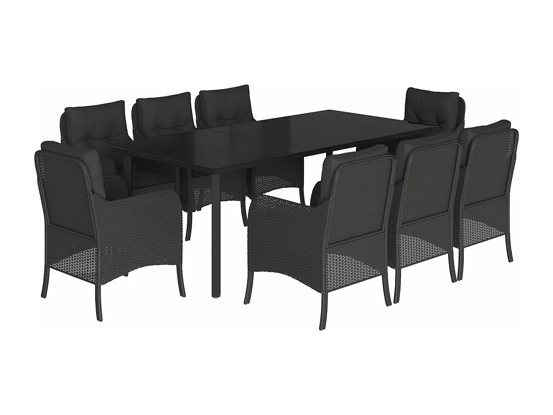 Ensemble à manger de jardin 9pcs coussins noir résine tressée