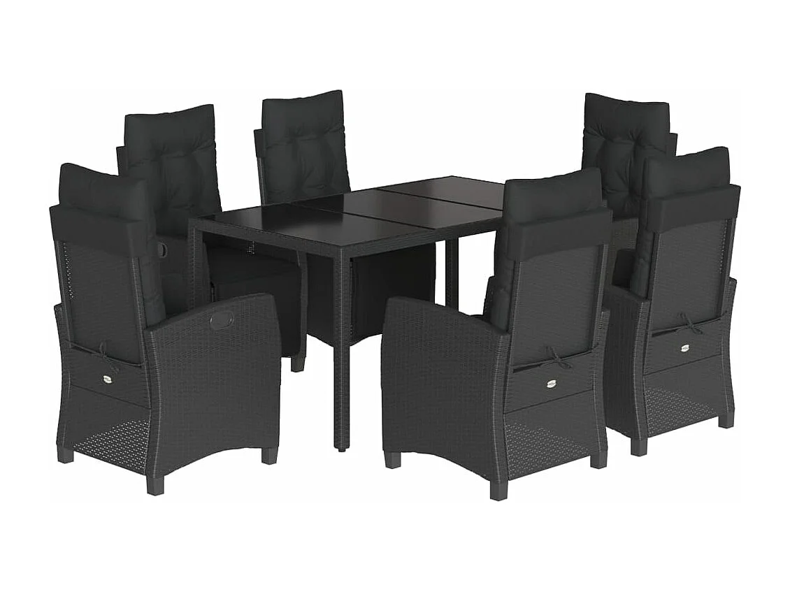 Ensemble à manger de jardin coussins 7pcs Noir Résine tressée