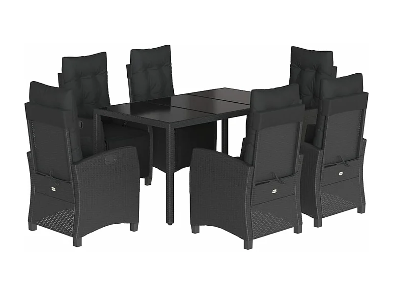 Ensemble à manger de jardin coussins 7pcs Noir Résine tressée