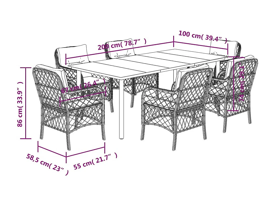 Ensemble à manger de jardin et coussins 7 pcs beige poly rotin