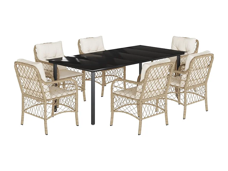 Ensemble à manger de jardin et coussins 7 pcs beige poly rotin